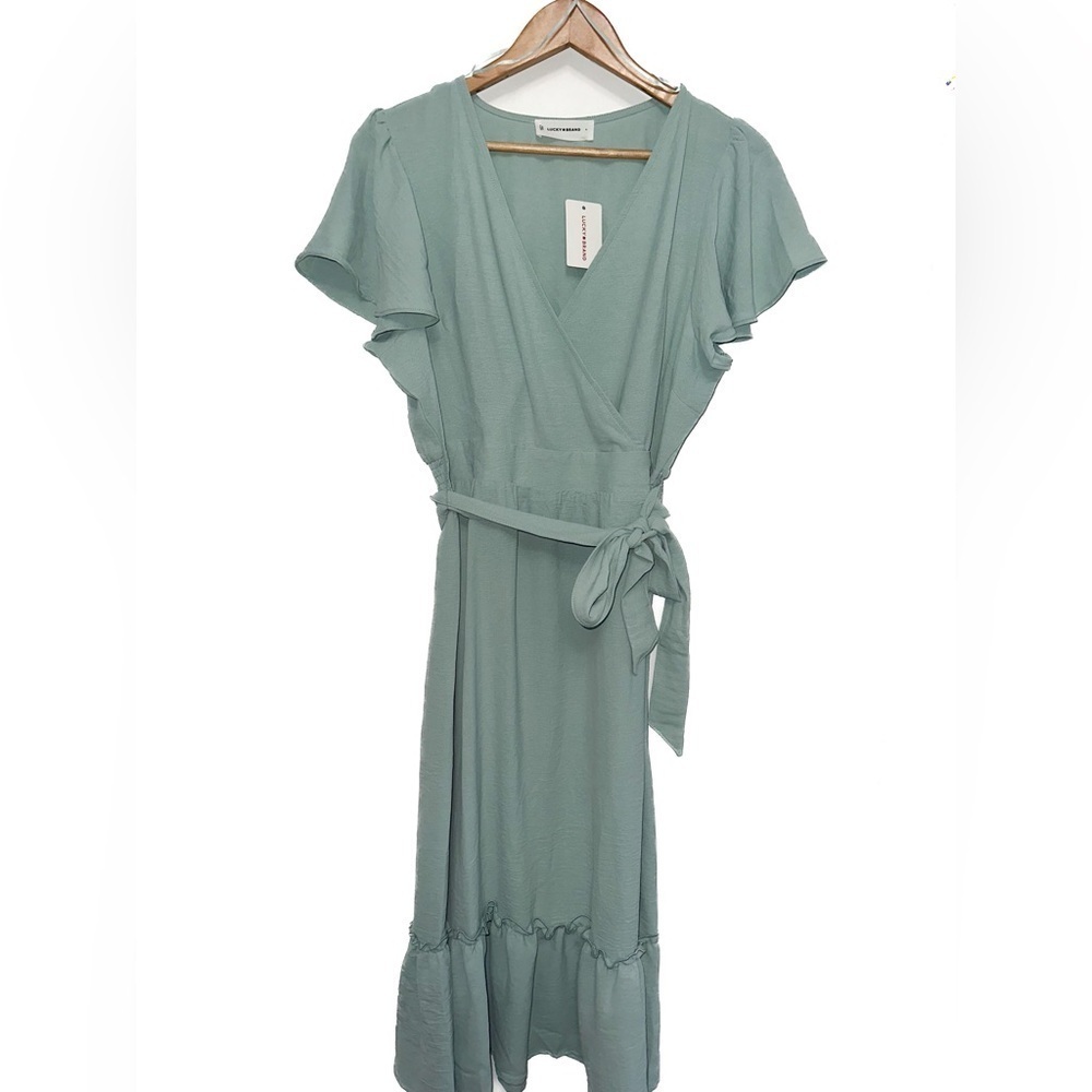 Lucky Brand Sage Green Wrap Midi Dress